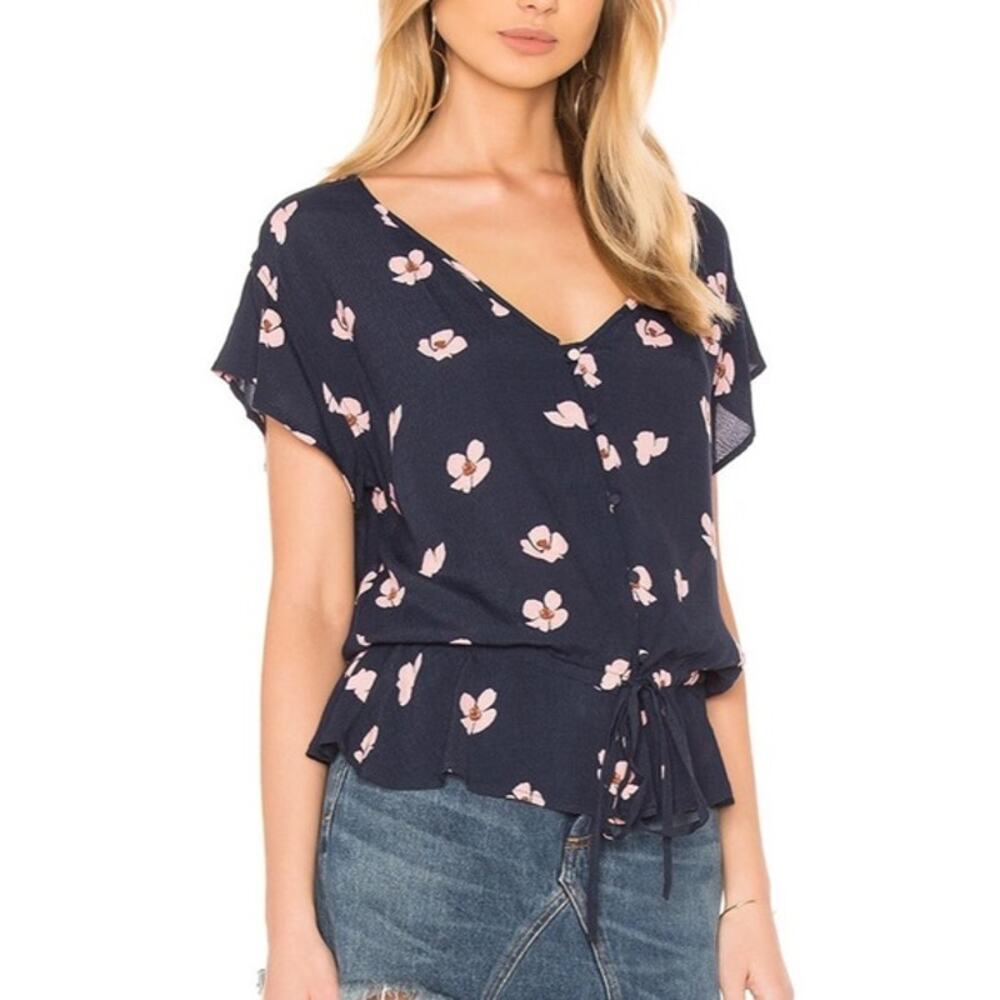 Rails Bretton Blue Floral Button Up Blouse Medium - image 2